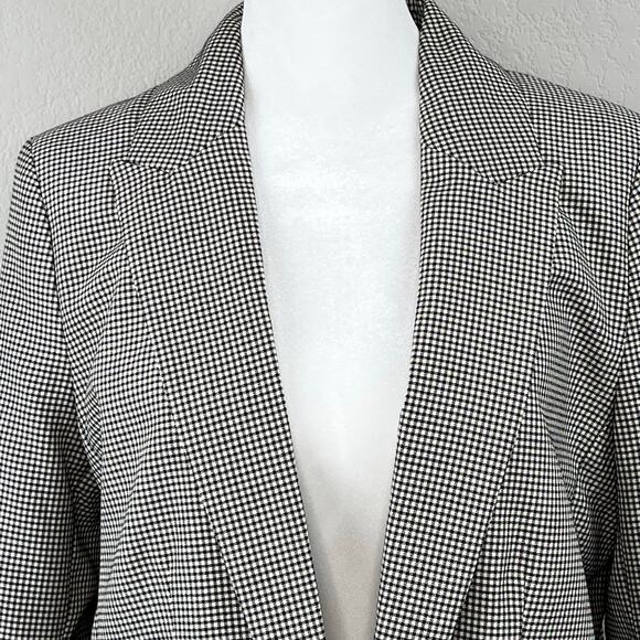 H&M Black Plaid Peak Lapel Open Front Light Blazer Jacket Oversized Small NWT - Picture 4 of 14
